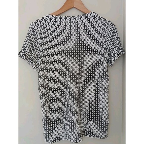 Nic+Zoe Moving Lines S/S Top Size Small Black White Ruched Work Artsy Crinkle - Picture 8 of 10